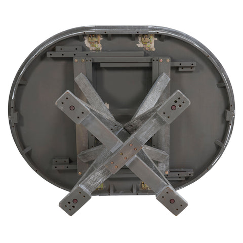 TREXM 5-Piece Extendable Round Dining Table Set for 4 - Vintage Grey Rubberwood & Linen Upholstered Chairs - 42"-54" Oval/Round Table for Kitchen, Dining Room, Living Room