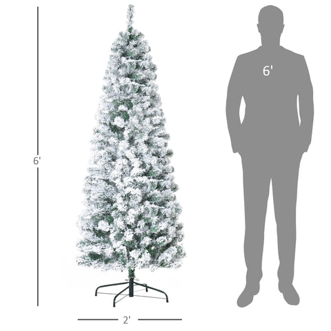 HOMCOM 6ft Snow-Flocked Slim Douglas Fir Artificial Christmas Tree, 250 LED Warm White Lights, 462 Realistic PVC Tips, Sturdy Steel Base, Easy Assembly for Indoor Holiday Decor