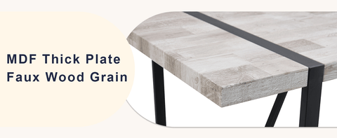 Table and chair set.A minimalist retro rectangular dining table with a specially textured top and black metal legs.Paired With 4 Black Artificial PU Chairs With Curved Widened Cushion Design.