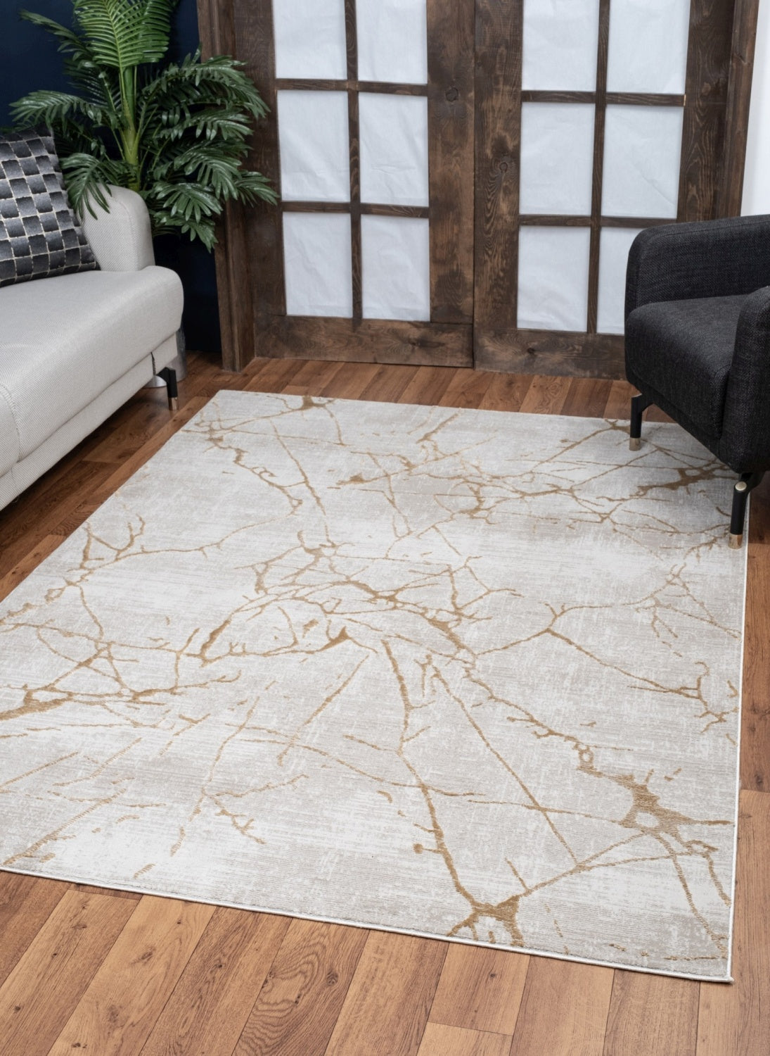 Elegance GC_CNC6004 Gold 2x3 ft Area Rug - Modern Polyester Accent Mat, Stain Resistant, Low Pile for Entryways &amp; High Traffic, Beige, Made in Turkey