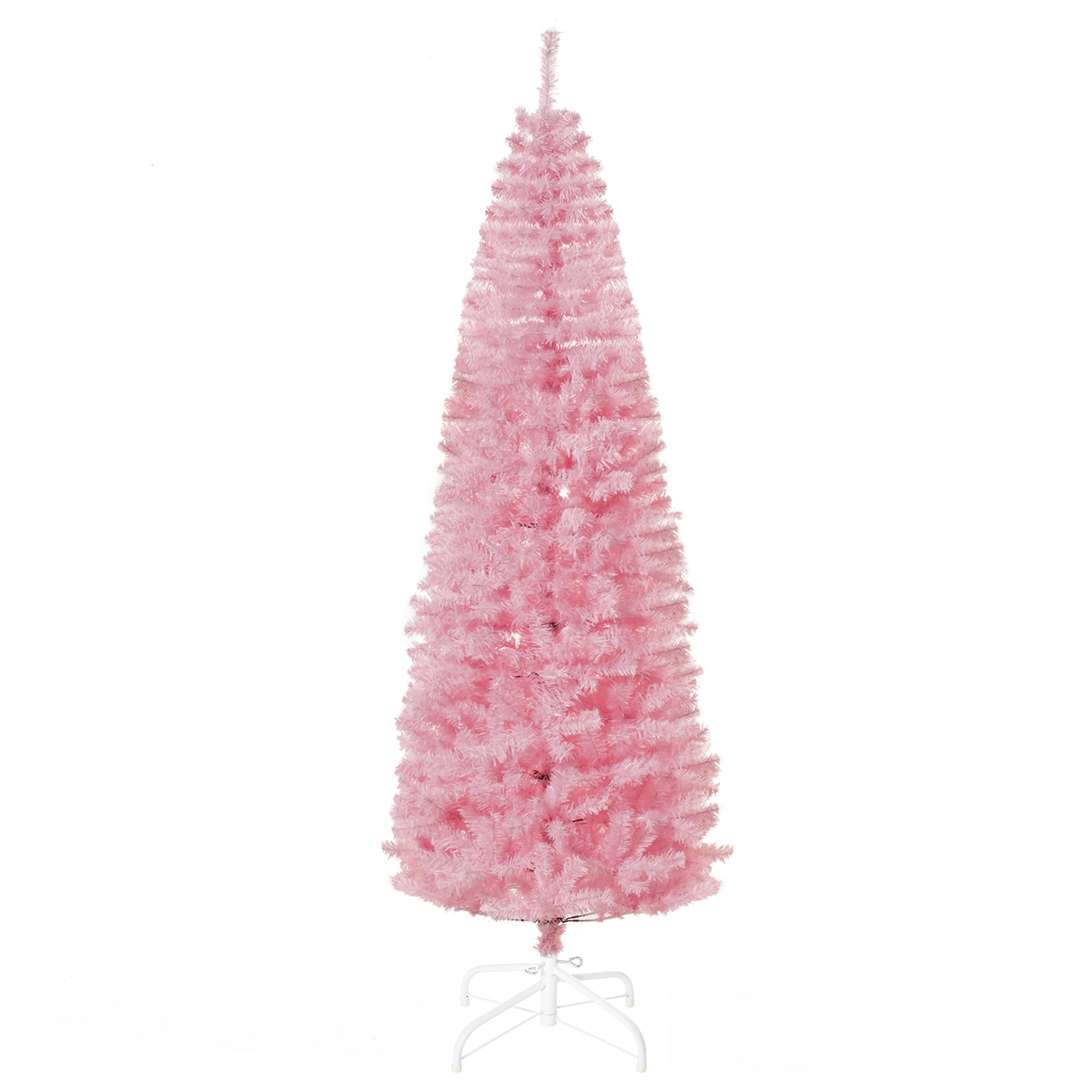 HOMCOM 7ft Pink Slim Douglas Fir Artificial Christmas Tree | 818 Realistic Branch Tips | Indoor Holiday Decor for Apartments &amp; Dorms | Easy Assembly