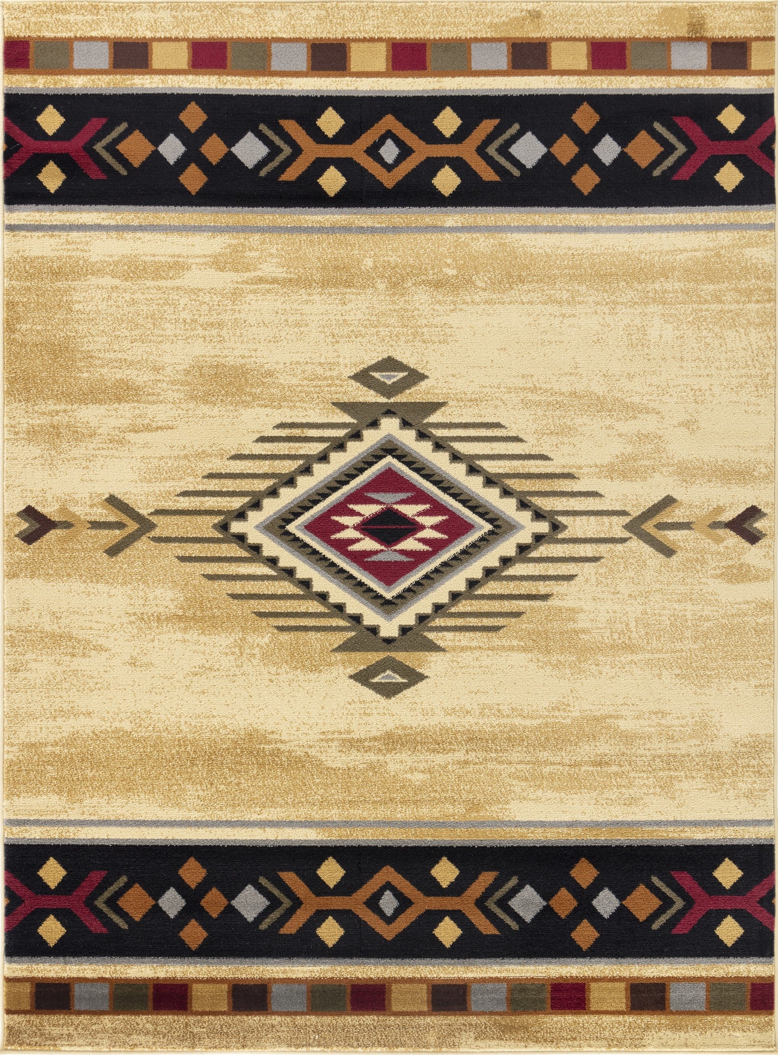 Tribes GC Southwest Cream Polypropylene Area Rug 5'3" x 7'3" | Stain-Resistant, Kid & Pet Friendly | Durable Low Pile for High Traffic Areas | Made in Turkey