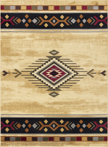 Tribes GC Southwest Cream Polypropylene Area Rug 2'7" x 7'3" - Stain-Resistant, Durable, Low Pile (0.39"), Made in Turkey - Perfect for Entryways &amp; High Traffic Areas