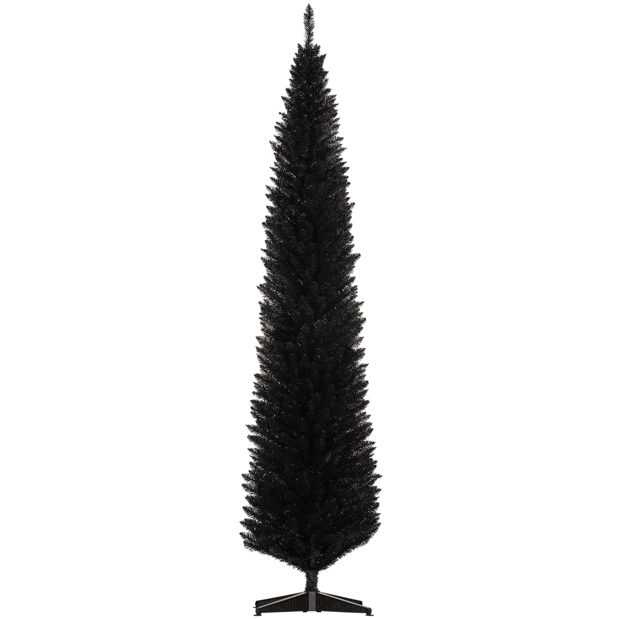 HOMCOM 8ft Black Slim Artificial Pencil Christmas Tree | 618 Realistic Branch Tips | Flame-Retardant Plastic Stand | Easy Assembly & Storage for Festive Home Decor