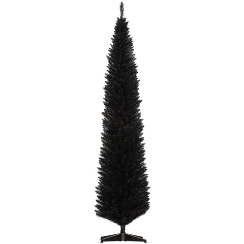 HOMCOM 8ft Black Slim Artificial Pencil Christmas Tree | 618 Realistic Branch Tips | Flame-Retardant Plastic Stand | Easy Assembly & Storage for Festive Home Decor