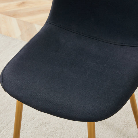 4-Piece Modern Luxe Dining Set: 36.6'' Round Tempered Glass Table & Black Linen-Cotton Chairs with Gold Metal Legs - Chic Seating for Kitchen, Living Room, Home Office | Seats 4