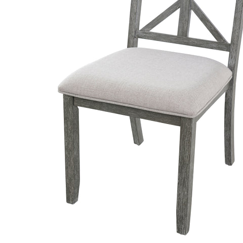 TREXM 5-Piece Extendable Round Dining Table Set for 4 - Vintage Grey Rubberwood & Linen Upholstered Chairs - 42"-54" Oval/Round Table for Kitchen, Dining Room, Living Room