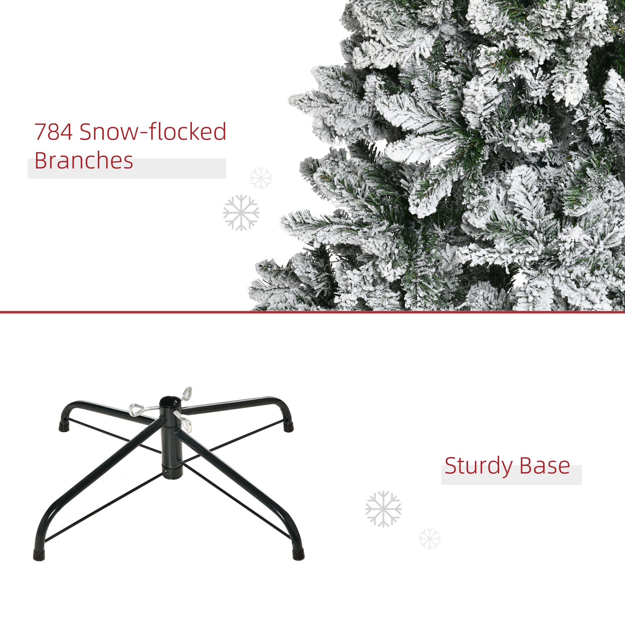 HOMCOM 9ft Slim Snow-Flocked Pine Artificial Christmas Tree, Realistic 1084 Tips, Green Plastic, Auto-Open for Festive Home Decor, Sturdy Steel Base