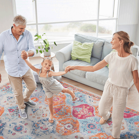 MAVAL Cream Washable Area Rug 5x8 | Soft Polyester Chenille | Non-Slip, Stain-Resistant, Low Pile | Eco-Friendly Home Decor for Living Room, Bedroom, Hallway, Kitchen