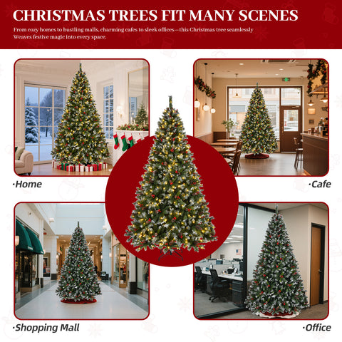 7.5ft Pre-Lit Pre-Decorated Frosted Pine Christmas Tree | 1368 Tips, Pine Cones, Berries | Lush PVC | Easy Setup | Indoor Home Office Holiday Party Decor