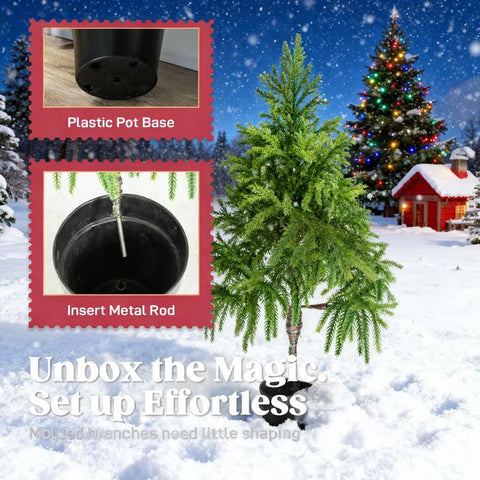 2 Pack 4ft Realistic Norfolk Pine Christmas Trees, Green Artificial Xmas Tree with 133 Molded Tips &amp; Pot Base, Flame-Retardant, Easy Setup for Indoor Living Room &amp; Entryway Decor