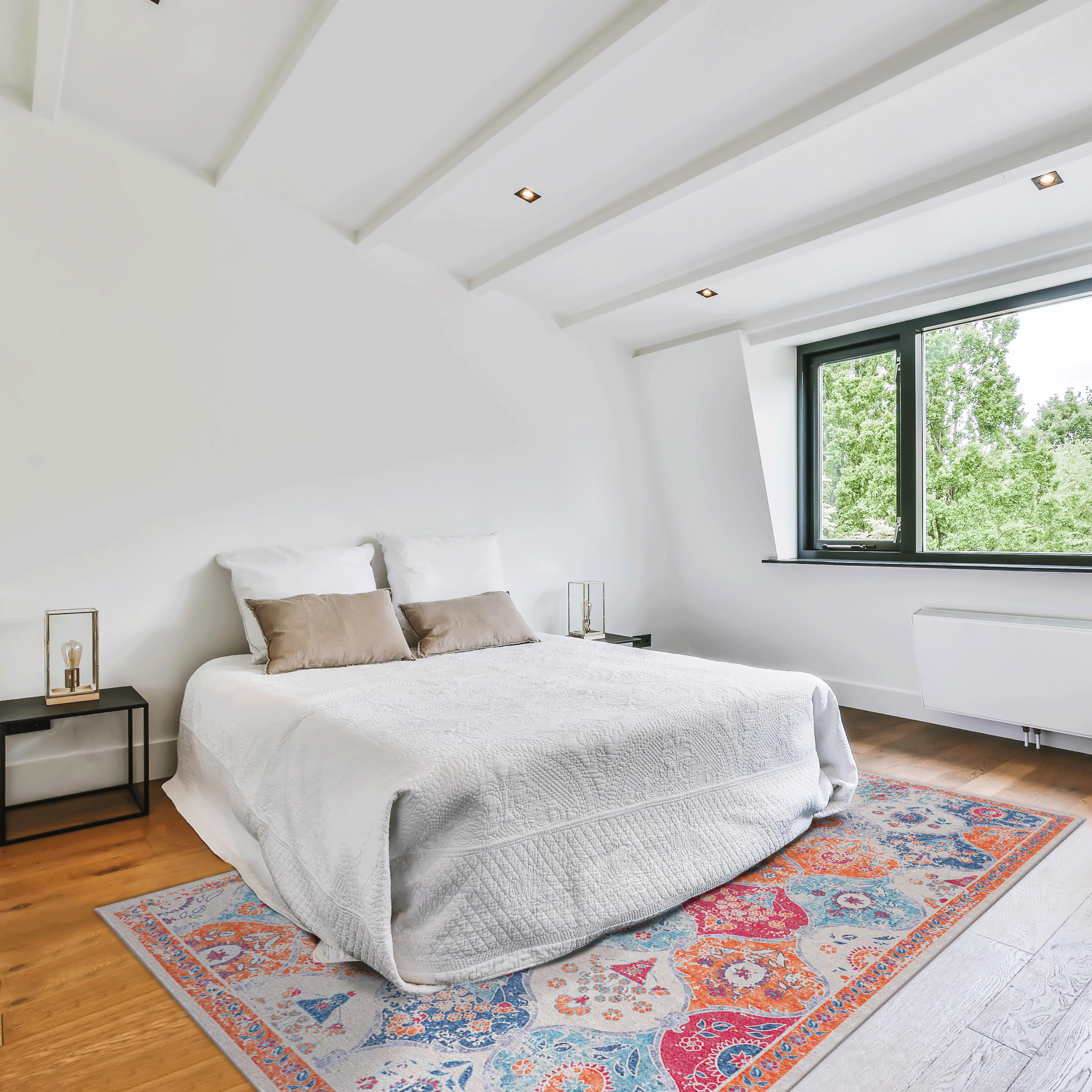 MAVAL Cream Washable 9x12 Area Rug - Soft, Non-Slip Chenille Polyester for Living Room, Bedroom, Dining Room, Kitchen, Hallway - Stain-Resistant, Low Pile, Easy Clean