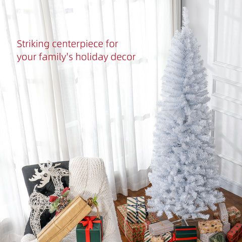 HOMCOM 6ft White Pencil Christmas Tree - Unlit Slim Artificial Douglas Fir with 618 Realistic Tips, Flame-Retardant Plastic, Easy Assembly & Storage for Festive Home Decor