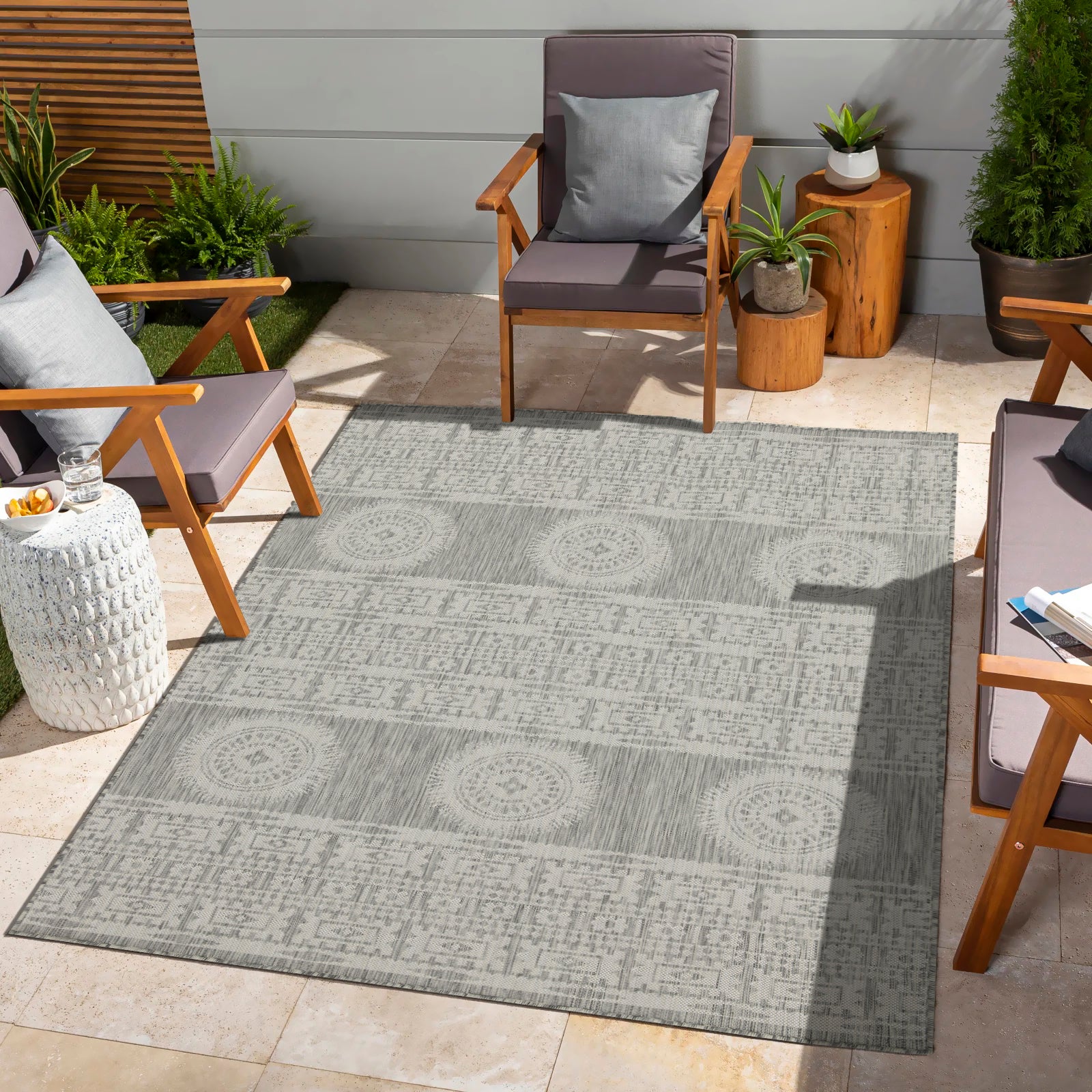 Sunshine Collection GC_HAR2024 Silver 2'7" x 7'3" Indoor/Outdoor Area Rug - Durable Polypropylene, Stain-Resistant, Easy Clean, Flatweave for Entryways, Patios, Living Spaces, Made in Turkey