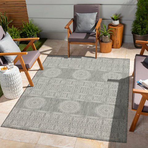 Sunshine GC_HAR2024 Silver 5'3" x 7'3" Indoor/Outdoor Area Rug - Durable Polypropylene, Stain-Resistant, Easy Clean, Flatweave for Entryways &amp; Patios, Made in Turkey