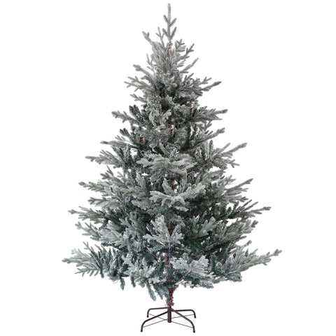 HOMCOM 6ft Snow Flocked Nordic Pine Artificial Christmas Tree - Hinged, Easy Assembly, Flame Retardant Green Xmas Tree with Metal Stand for Indoor Holiday Home & Office Decor
