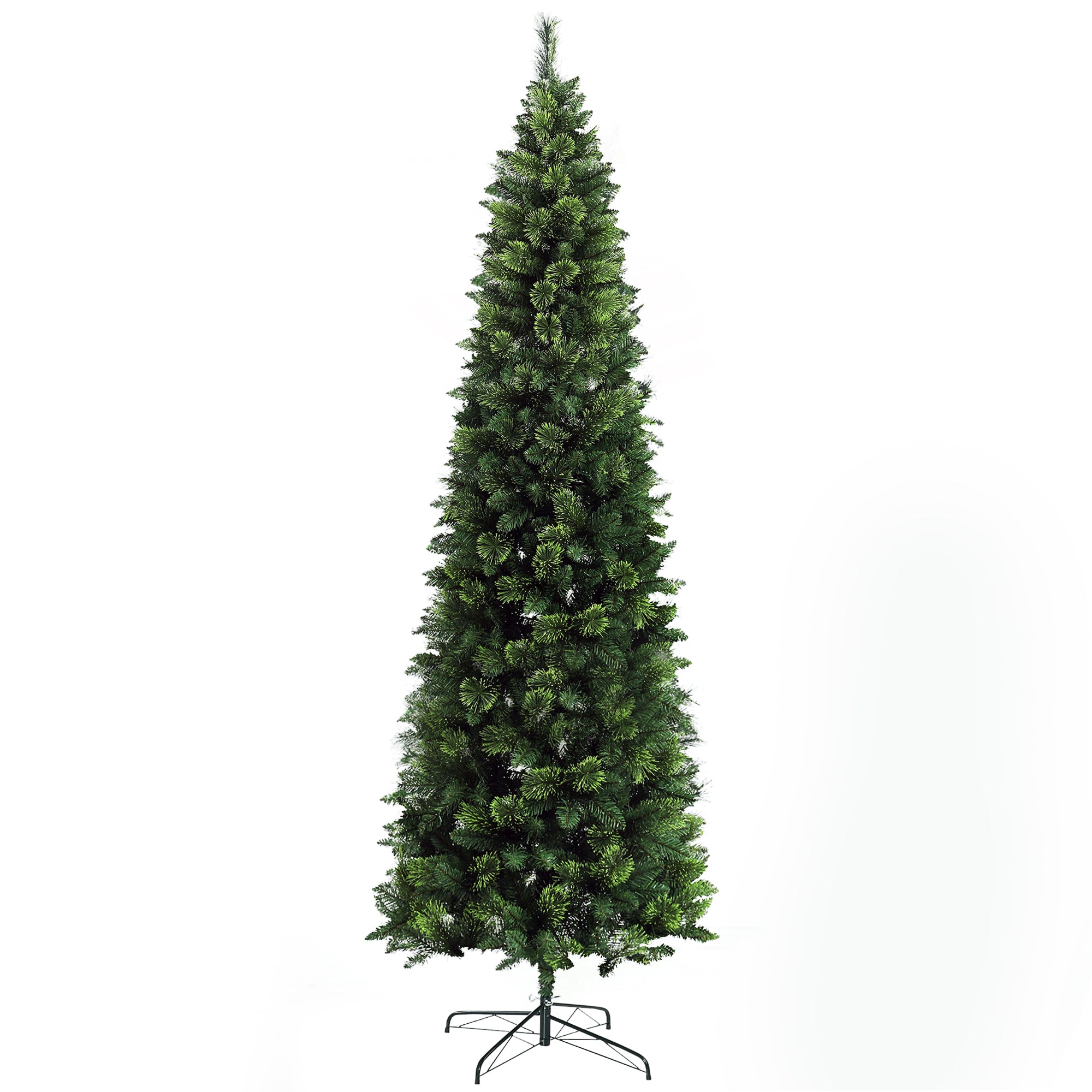 HOMCOM 9ft Slim Pencil Artificial Christmas Tree | 1298 Realistic Pine Needles | Auto-Open Design | Flame Retardant Green Plastic | Sturdy Steel Base | Holiday Home Decor