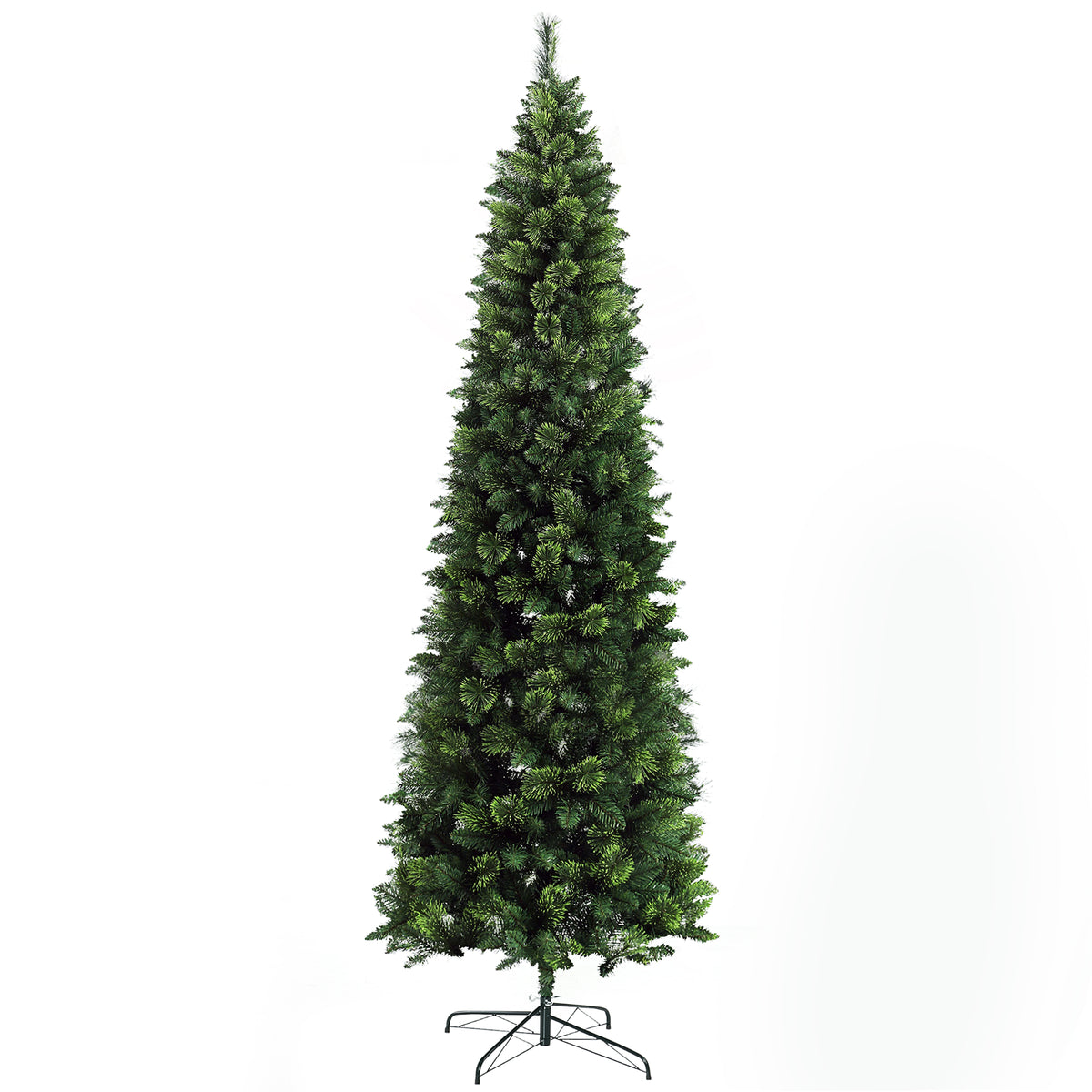 HOMCOM 9ft Slim Pencil Artificial Christmas Tree | 1298 Realistic Pine Needles | Auto-Open Design | Flame Retardant Green Plastic | Sturdy Steel Base | Holiday Home Decor