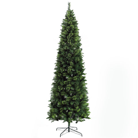 HOMCOM 9ft Slim Pencil Artificial Christmas Tree | 1298 Realistic Pine Needles | Auto-Open Design | Flame Retardant Green Plastic | Sturdy Steel Base | Holiday Home Decor