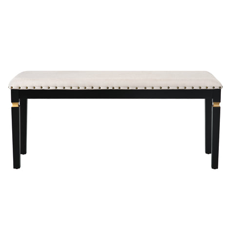 6-Piece Black Rectangular Dining Table Set for 6: 60" Solid Wood Table, 4 High-Back Tufted Upholstered Chairs &amp; Bench - Ideal for Dining Room &amp; Kitchen Gatherings