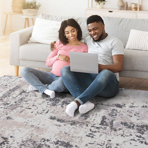 PAYAS Collection 6'x9' Cream & Brown Abstract Area Rug - Stain-Resistant, Non-Shedding Polyester for Living Room, Bedroom, Home Office. Durable, Easy Care, Medium Pile, Latex-Free Cotton Backing. Made in Turkey.