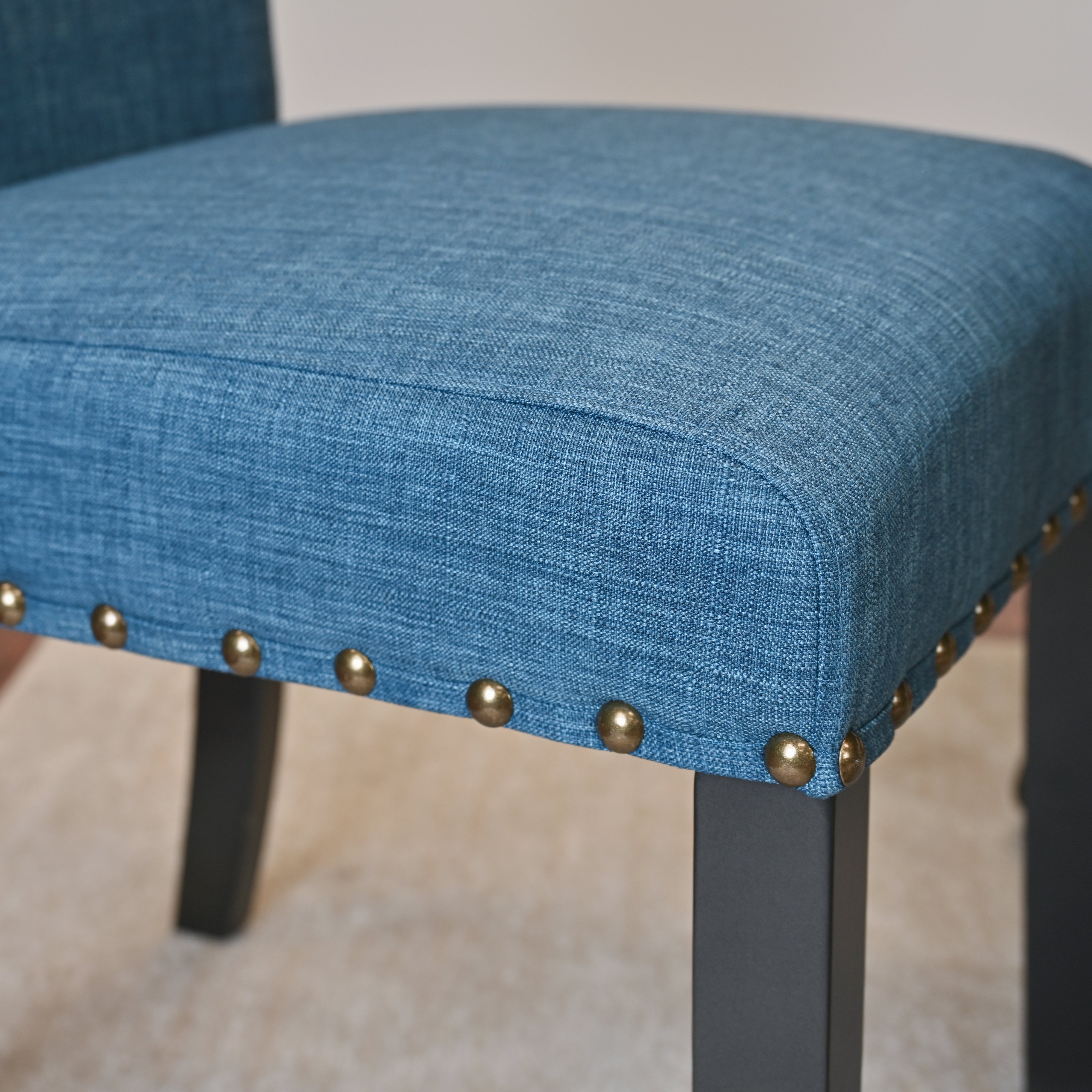 Amisos 6-Piece Dining Set: Rustic Dark Pine Hairpin Table, 4 Upholstered Chairs with Brass Nailheads, Wood Bench - Seats 6 for Dining Room, Modern Farmhouse Style