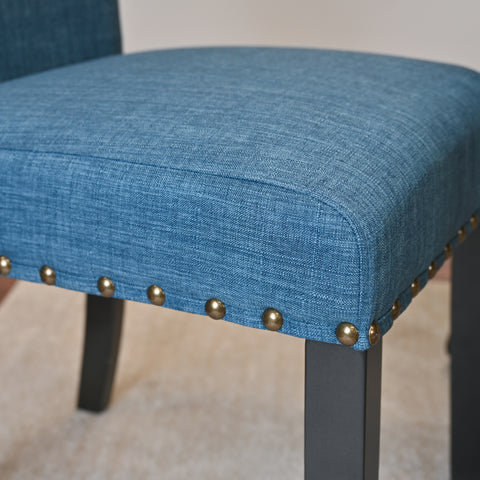 Amisos 6-Piece Dining Set: Rustic Dark Pine Hairpin Table, 4 Upholstered Chairs with Brass Nailheads, Wood Bench - Seats 6 for Dining Room, Modern Farmhouse Style