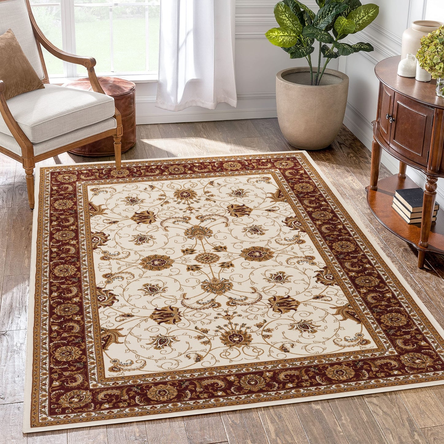 Manchester GC Ivory 7'10" x 10'6" Area Rug - Luxury Ornate Traditional Oriental Pattern, 100% Polypropylene Pile, Stain Resistant, Kid &amp; Pet Friendly, Machine-Made in Turkey, 0.47" Pile Height