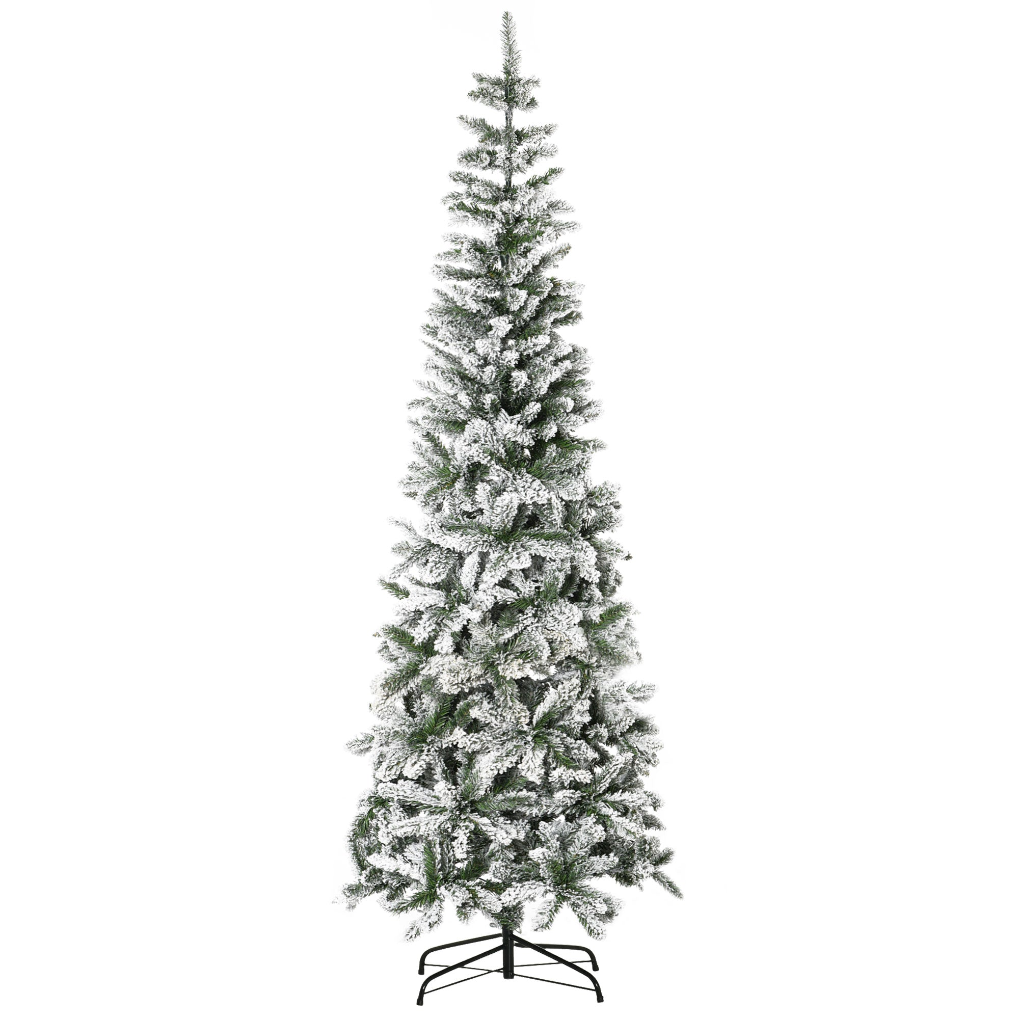 HOMCOM 7.5ft Snow-Flocked Slim Pine Artificial Christmas Tree | Realistic PVC Branches, 668 Tips | Indoor Holiday Decor, Living Room, Holiday Parties | Easy Setup, Sturdy Steel Base, Green