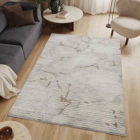Geometrix GC_DIM1005 Gray 5'3" x 7'3" Abstract Area Rug - Soft Polyester Pile, Durable &amp; Stain Resistant, Machine-Made in Turkey for Living Room, Bedroom, Contemporary Style