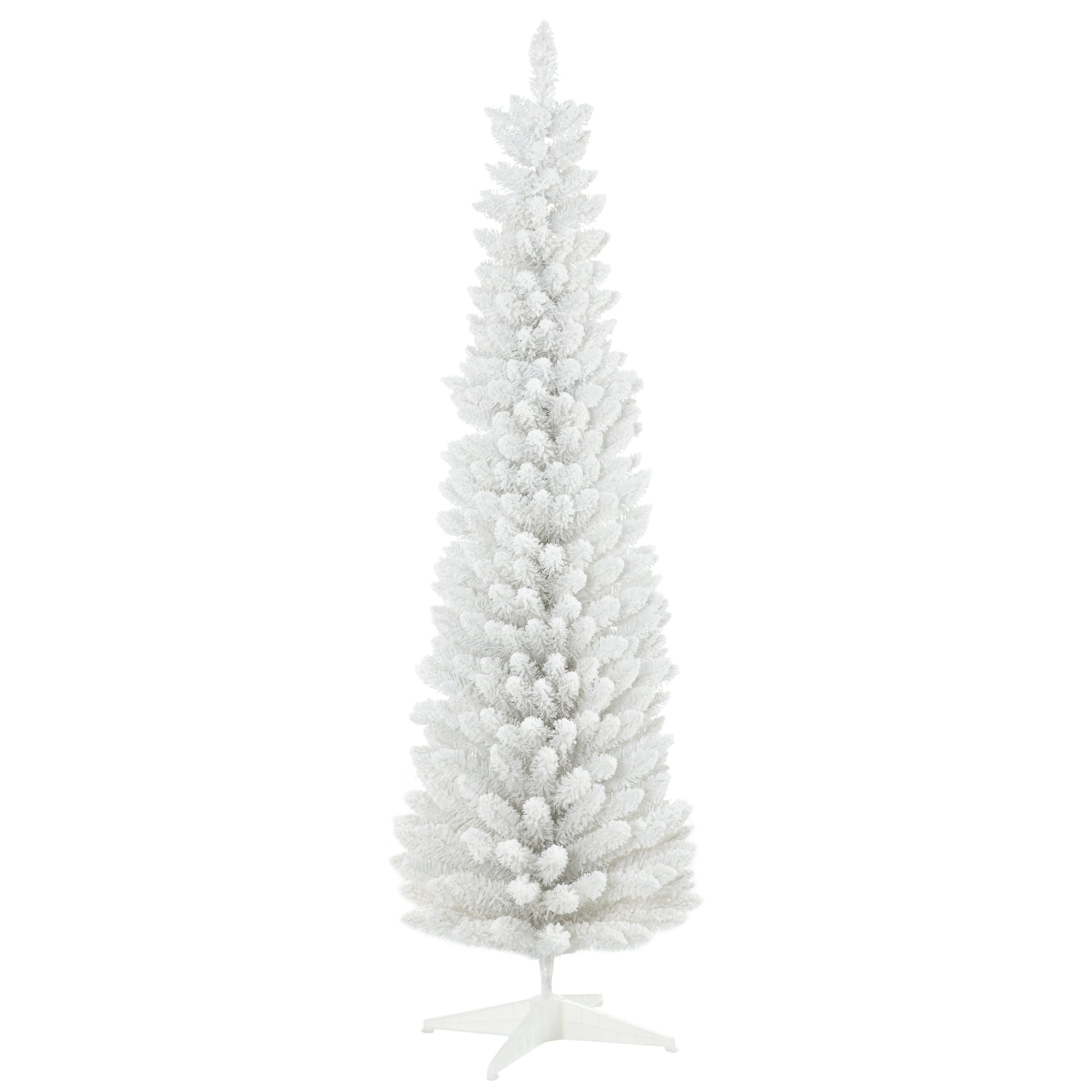 HOMCOM 6ft Snow Flocked Pencil Christmas Tree, Slim White Xmas Tree with Realistic Branches & Plastic Base for Indoor Home Decor. Easy Assembly & Storage.
