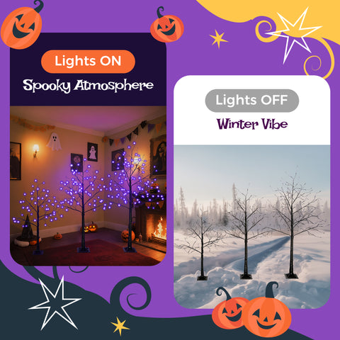 4-6FT Halloween Spooky Tree with 216 Purple LED Lights, Lighted Black Artificial Tree for Indoor Haunted House Decor, Durable Vinyl, Steady Glow