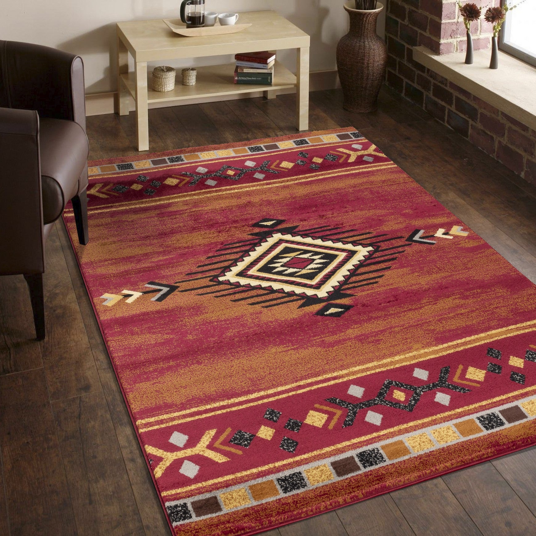 Tribes GC Red Southwest Area Rug 2x3 ft - Durable Polypropylene, Stain Resistant Accent Mat for Entryway, Living Room, Pet-Friendly, 0.39" Pile, Made in Turkey