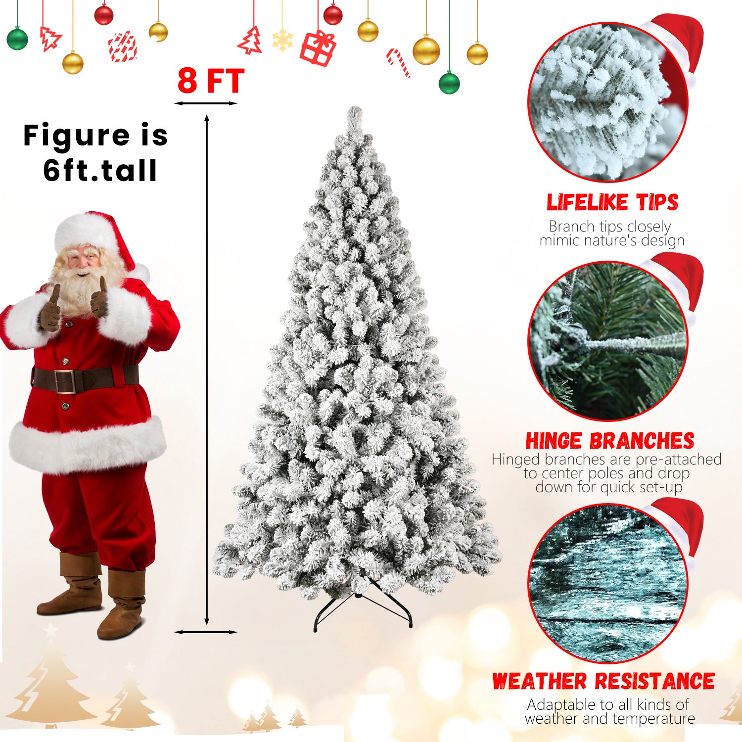 5ft Snow-Flocked Pre-Lit Christmas Tree | 200 Warm White UL Lights | 551 PVC Tips | Auto-Unfold Memory Wire | Stable Metal Stand | Snowy Holiday Decor for Home & Parties