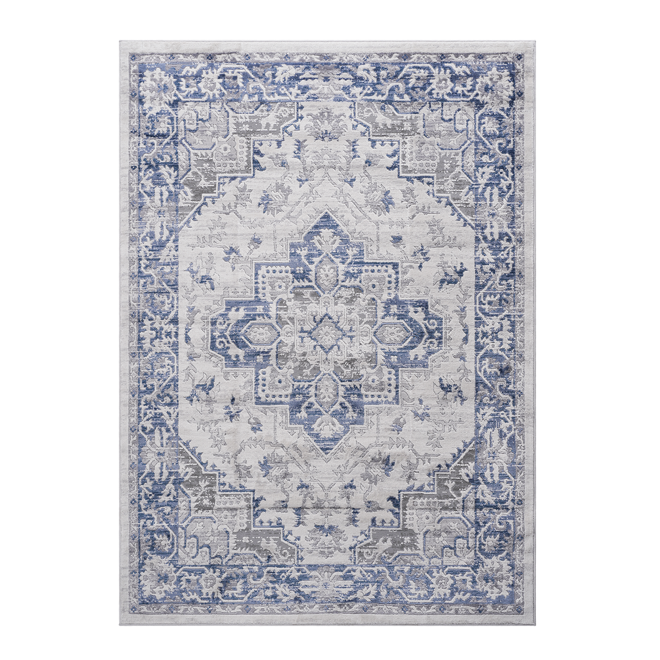 MARFI Collection 8x10 Oriental Area Rug - Stain Resistant, Non-Shedding Polyester Blue & Grey for Living Room, Bedroom, Entryway, Office - Durable, Easy Care, Medium Pile, Latex-Free Cotton Backing, Turkish Made