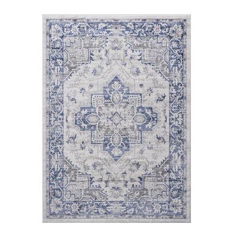MARFI Collection 8x10 Oriental Area Rug - Stain Resistant, Non-Shedding Polyester Blue & Grey for Living Room, Bedroom, Entryway, Office - Durable, Easy Care, Medium Pile, Latex-Free Cotton Backing, Turkish Made