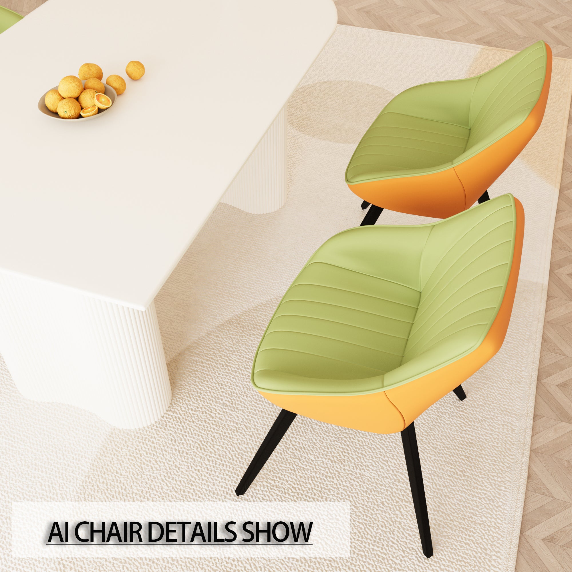 63" Cream MDF Dining Table Set with 6 Green PU Leather Chairs, Modern Industrial Style, Ergonomic Design, Perfect for Kitchen, Dining Room, Home &amp; Office Gatherings