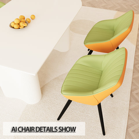 63" Cream MDF Dining Table Set with 6 Green PU Leather Chairs, Modern Industrial Style, Ergonomic Design, Perfect for Kitchen, Dining Room, Home &amp; Office Gatherings