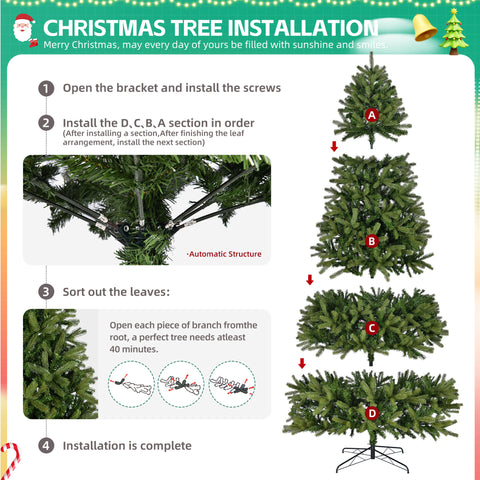 9Ft Premium Green Spruce Artificial Christmas Tree: 2576 PE/PVC Mixed Tips, Unlit Hinged Holiday Decor with Foldable Metal Stand for Easy Assembly &amp; Indoor/Outdoor Use