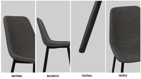 55" Dark Wood MDF Dining Table & 4 Suede Upholstered Chairs Set - Modern Industrial Kitchen Furniture with Metal Base - Rustic Farmhouse Style, Ergonomic Comfort, Easy Assembly, Brown Grey