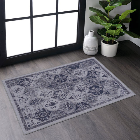 MAVAL Blue Washable Rug 2'x3' | Super Soft Chenille Doormat | Non-Slip, Stain-Resistant Area Rug for Living Room, Kitchen, Hallway, Entryway | Easy Clean, Durable Polyester
