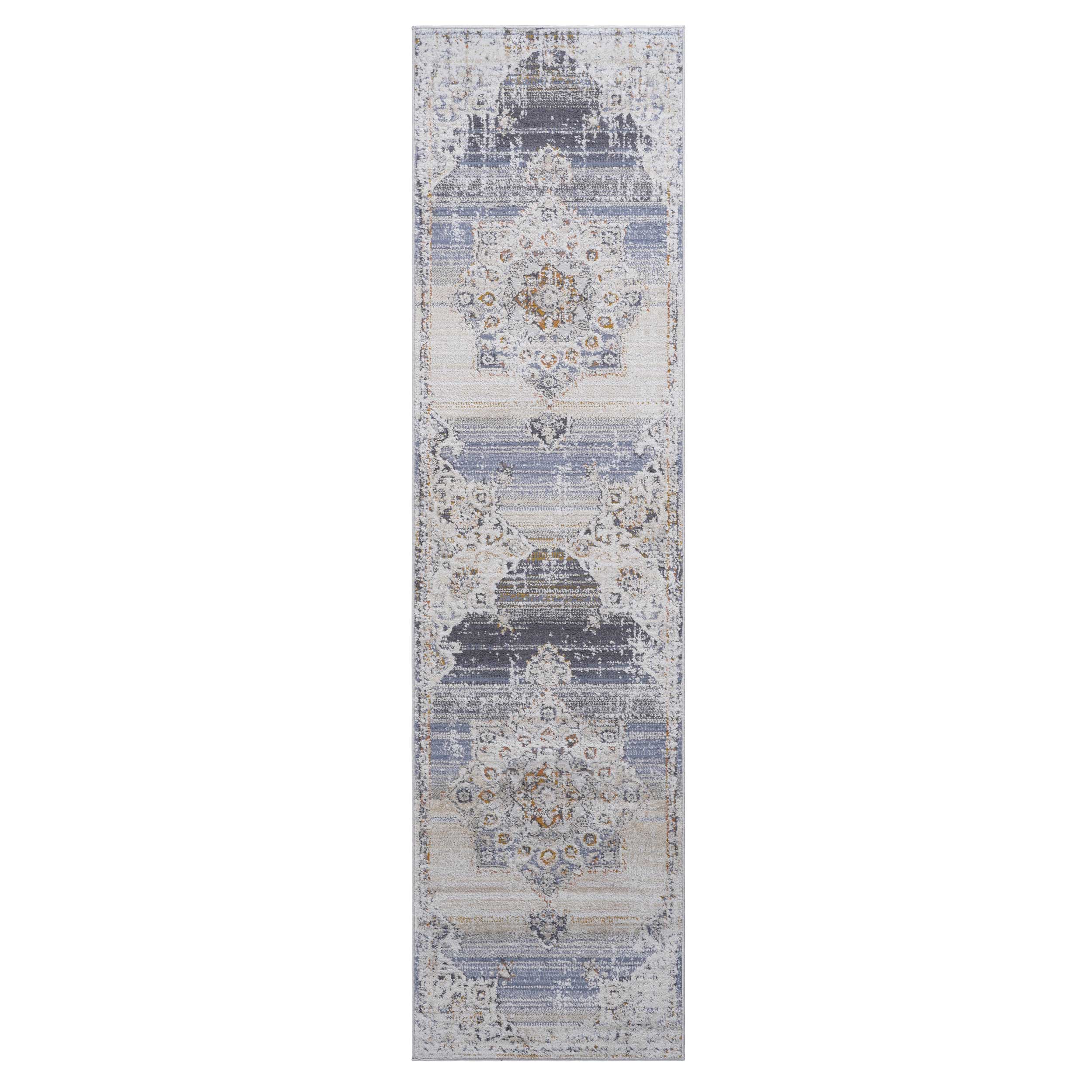 PAYAS Collection 2'x8' Cream & Gold Medallion Runner Rug - Stain-Resistant Polyester, Medium Pile, Latex-Free Cotton Backing, Durable for Entryway, Hallway, Living Room