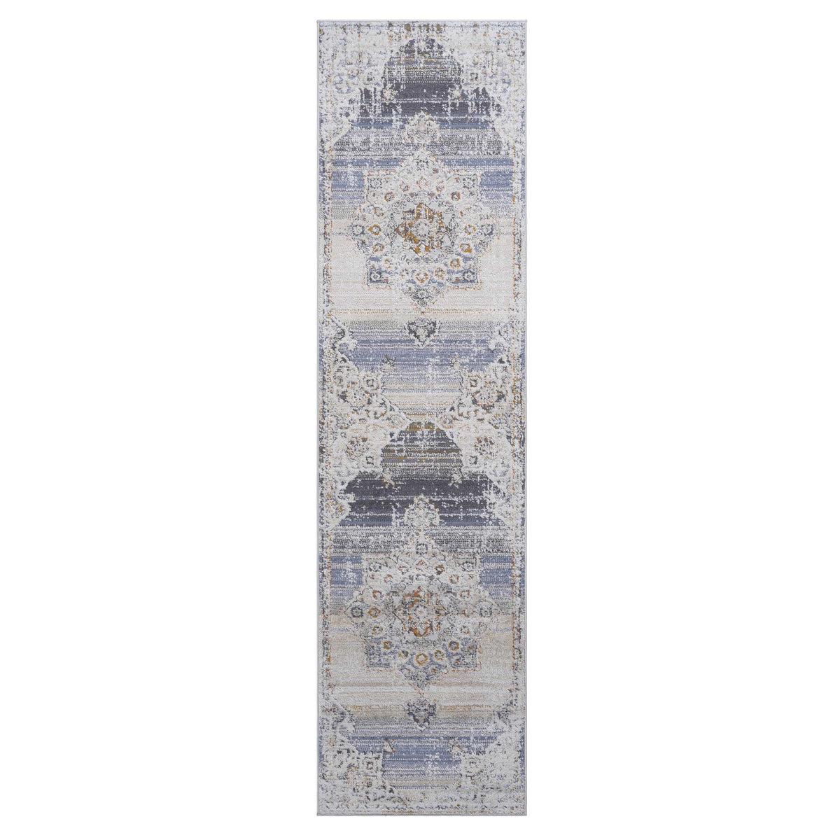 PAYAS Collection 2'x8' Cream & Gold Medallion Runner Rug - Stain-Resistant Polyester, Medium Pile, Latex-Free Cotton Backing, Durable for Entryway, Hallway, Living Room