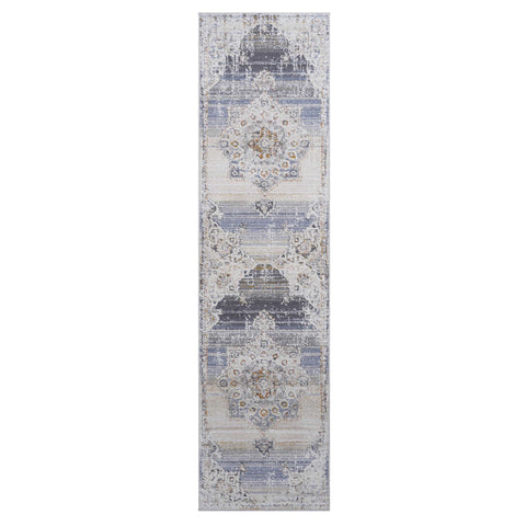 PAYAS Collection 2'x8' Cream & Gold Medallion Runner Rug - Stain-Resistant Polyester, Medium Pile, Latex-Free Cotton Backing, Durable for Entryway, Hallway, Living Room