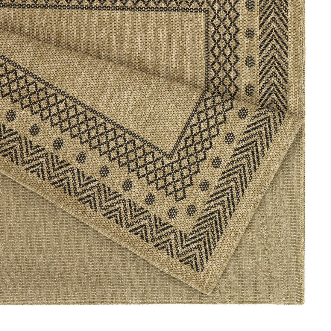 Earth Collection Jute/Black 7'10"x10'3" Indoor Outdoor Area Rug - Durable Polypropylene, Stain Resistant, Flatweave, Easy Clean - Ideal for Patio, Deck, Living Room, Entryway