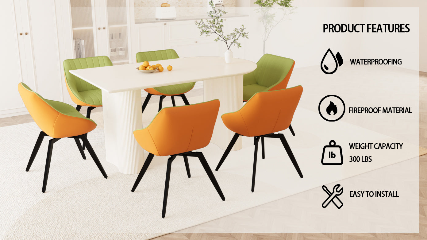 63" Cream MDF Dining Table Set with 6 Green PU Leather Chairs, Modern Industrial Style, Ergonomic Design, Perfect for Kitchen, Dining Room, Home &amp; Office Gatherings