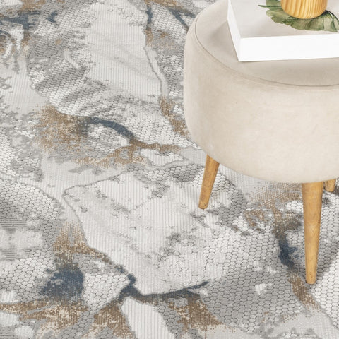 Geometrix GC_DIM1001 7'10" x 10'6" Gray Abstract Polyester Area Rug - Modern, Contemporary Style for Living Room, Bedroom, High Traffic Areas - Stain Resistant, Kid &amp; Pet Friendly, Made in Turkey