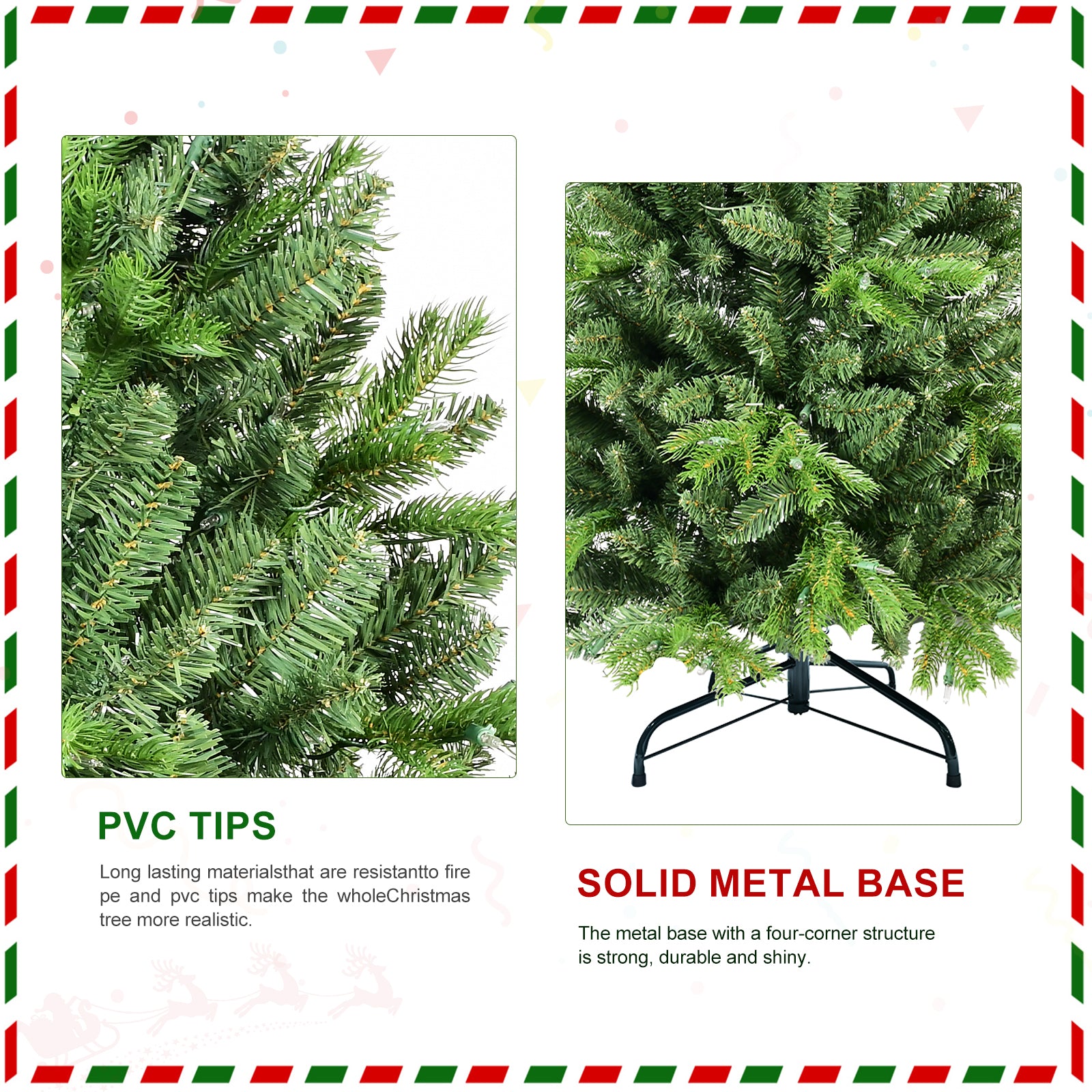 8FT Full-Bodied Green Christmas Tree: 1847 PE/PVC Tips, Hinged Branches, Easy Assembly, Stable Metal Stand – Classic Holiday Xmas Decor for Home & Office