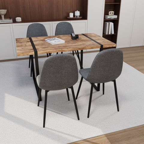 55" Dark Wood MDF Dining Table Set with 4 Grey Suede Chairs - Modern Industrial Rectangular Kitchen Table with Black Metal Base for Dining Room & Kitchen - Comfortable & Stylish