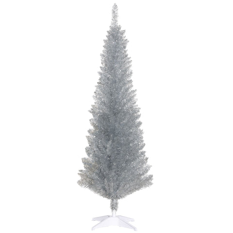 HOMCOM 5' Silver Artificial Pencil Christmas Tree: Slim Xmas Tree with 294 Realistic Branch Tips &amp; Plastic Stand. Perfect for Fireplaces &amp; Small Spaces. Easy Assembly &amp; Storage.
